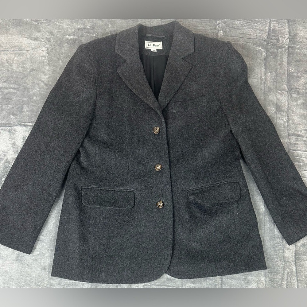 VTG LL Bean Cashmere Wool Pea Coat Womens 10 Charcoal Gray Made in USA 3 Button‎